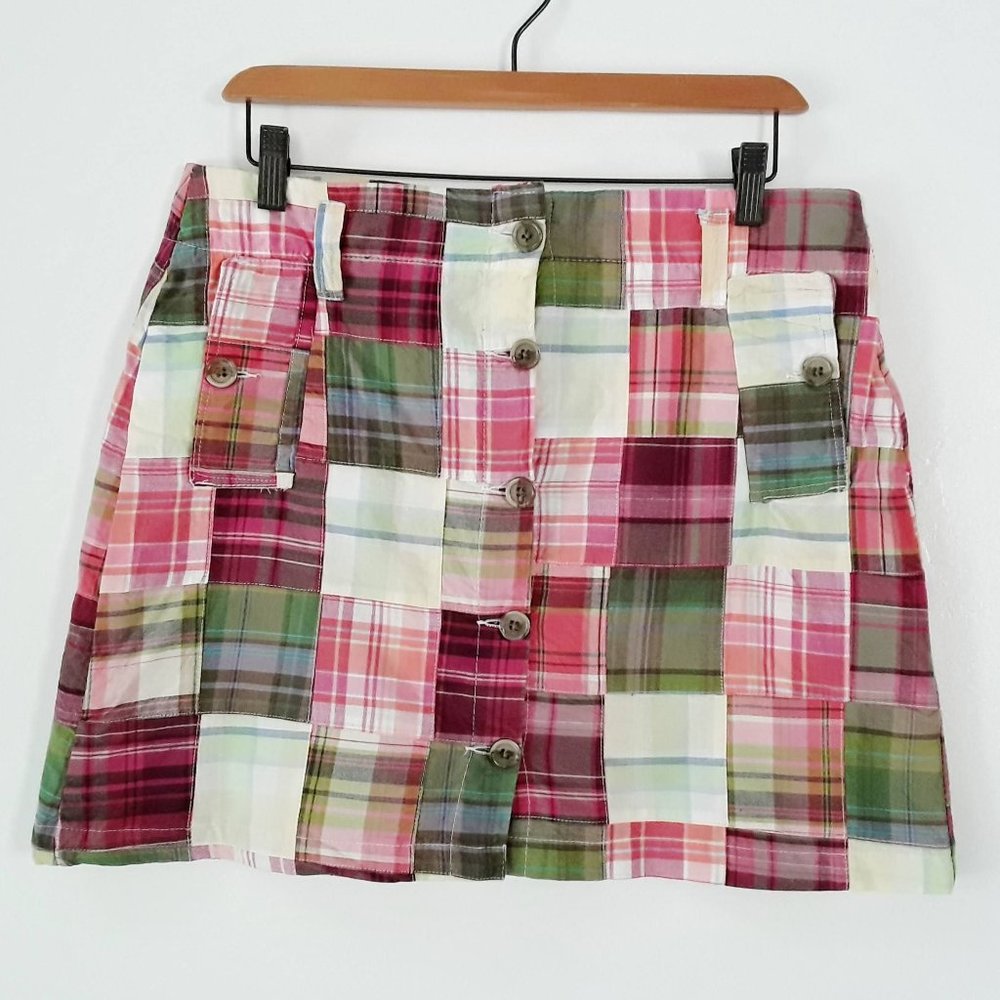 Short Skirt Plaid Patchwork Button Closure